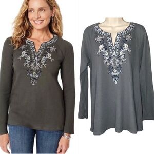 J. Jill Green Embroidered Thermal Top